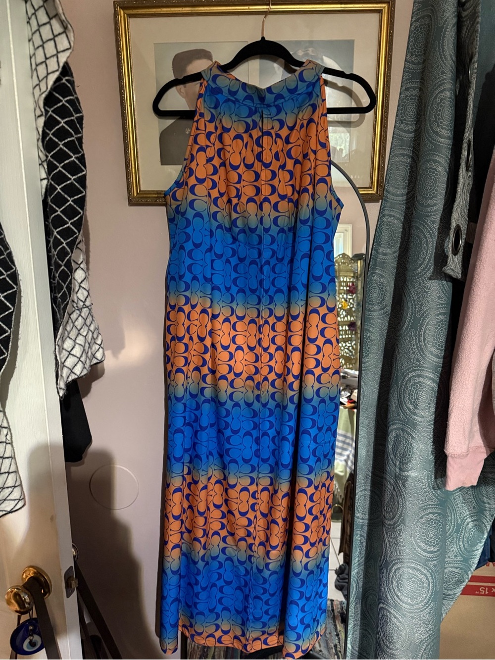 Coach Blue and Orange Geometric Maxi Dress